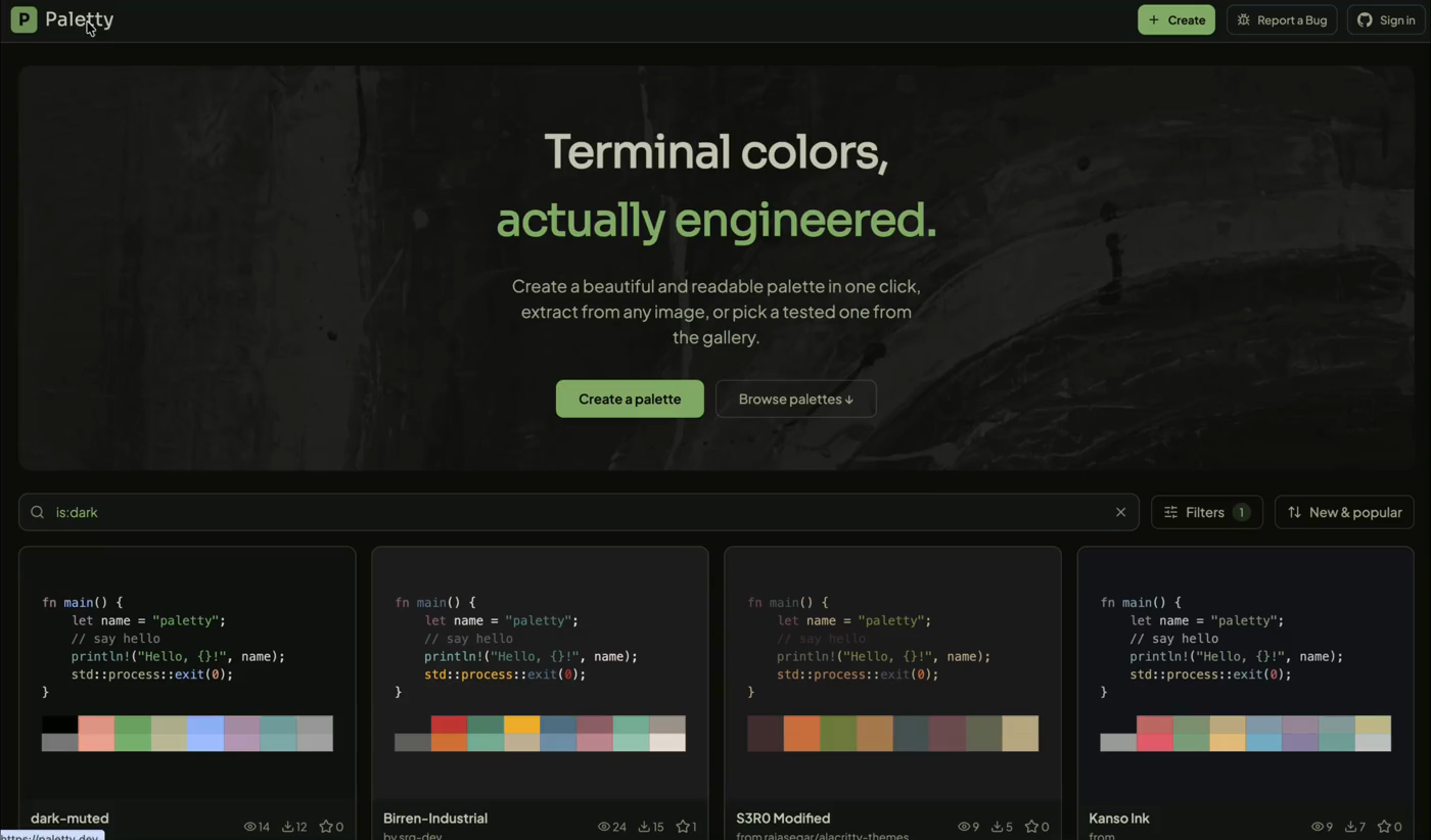 Paletty interface showing a generated terminal color scheme